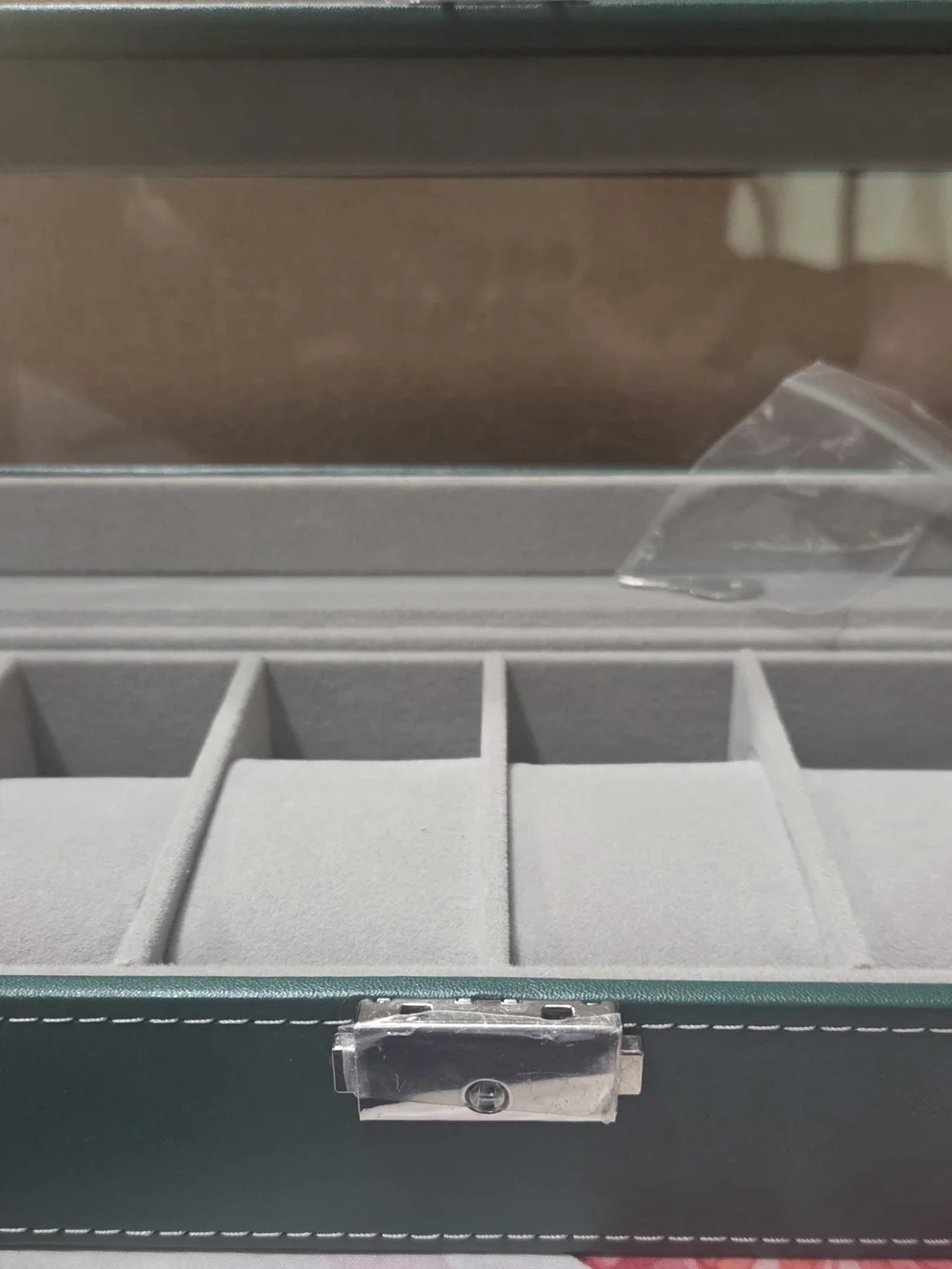Green Leather Watch Storage Case with Glass Top 6slots